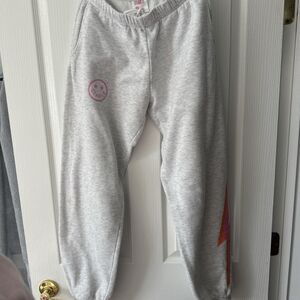 STARTER Light Gray Joggers with Pink Logo and Orange Accent